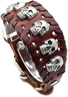 Punk Rock Skull Bracelet Braided Faux Leather Wristband Adjustable Belt Buckle Bracelet Arm Band Cuff Bracelet