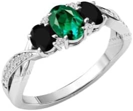 1.5 CT Art Deco Emerald Engagement Ring Vintage Green Emerald Wedding Ring 14k White Gold Cluster Engagement Ring Antique Black Onyx Wedding Ring For Her