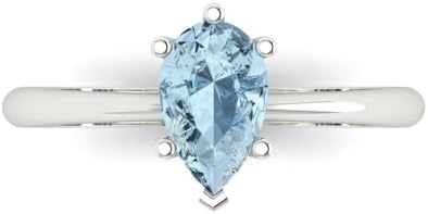 Clara Pucci 1.0 ct Pear Cut Solitaire Genuine Natural Light Blue Aquamarine Engagement Bridal Promise Anniversary Ring 14k White Gold