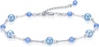 Lobster Claw Clasp Blue Anklet with Bead Chain Design & Zinc Alloy Gems for Bride - Bridal Shower Gifts with Pearl & Crystal Accents