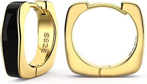 AMORAMOR & FOREVER 14K Gold Plated Enamel Huggie Hoop Earrings for Women - Matte And Glossy Chunky Neon Colorful Small Huggie Earrings Thick Trendy Y2K Square And Round Earrings