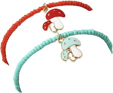 Bohemian Colorful Rice Bead Crystal Elastic Bracelet Cute Funny Mushroom Avocado Fruit Pendant Bracelet Summer Beach Jewelry for Women Girls