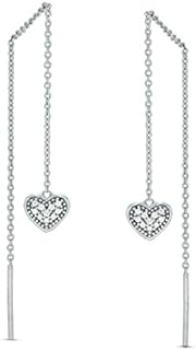 Charming Sterling Silver Diamond Accent Heart Threader Tassel Earrings with I-J/13 Clarity