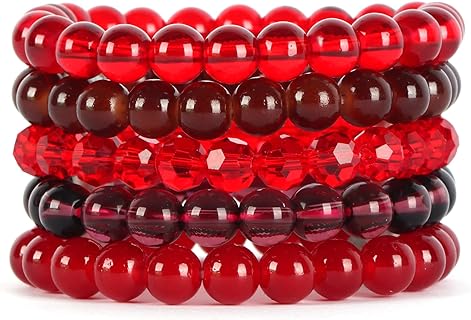 CASDAN 5Pcs 8mm Beaded Stretch Bracelet Handmade Glass Bracelet for Women Mens Multicolor Crystal Round Beads Bracelet Elastic Bead Bracelets Jewelry