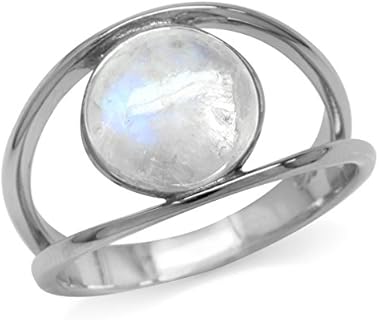 Silvershake Natural Moonstone White Gold Plated 925 Sterling Silver Solitaire Ring