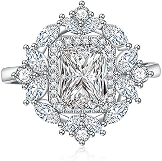 Art Deco Adjustable Princess Cut CZ Engagement Ring for Women and Girls - Hypoallergenic Base Metal with Sparkling Cubic Zirconia, Perfect for Birthdays, Weddings, or Christmas Gifts