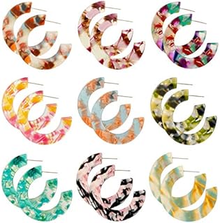 6-12 Pairs Leopard Hoop Earings Lightweight - Bohemia Statement Hoops Acrylic Resin Round Circle Stud Earring Set - Drop Dangle Ecetate Earrings Green Pink Red for Tweens Girls Women