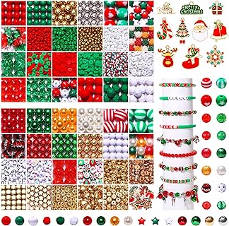 4200PCS+ Christmas Beads for Jewelry Making, Christmas Tree Snowflake Charms, Red Green Polymer Clay Beads Assorted Crystal Beads Gold Heart Star Spacer Beads for Bracelet Necklace Making DIY Crafts