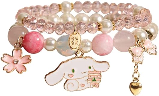 Sanrio Crystal Bead Chain Bracelets - INENIMARTJ Crystal Matching Set for Women and Girls - Cute Cartoon-Themed Elastic Bracelets with Double Layered Design - Ideal BFF Gift