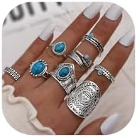 Bohemian Turquoise Stackable Alloy Rings with Created Turquoise Gems, Vintage Rose Leaf Design, Size 9, Perfect for Gifts and Special Occasions