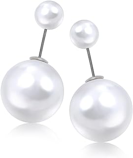 Front and back double-sided pearl stud earrings Feminine all-match earrings Simple personality size dual-use earrings for allergy prevention