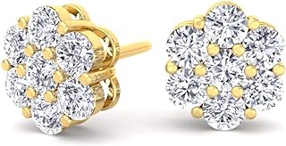 Hip Hop Unisex 14K Yellow Gold Plated Sterling Silver Round 5A CZ Flower Cluster Screw-Back Earrings with Large Trendy Circle Design