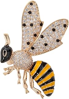 Women's Bumble Bee Pin Brooch + Pendant 2 in 1-1 2/5 Inch - Crystal Cubic-Zirconia Enamel Bee Collection Accessories (Gold)