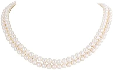 AAA+ Quality White Freshwater Pearls Necklace for Women | 6.5-7mm Round White Pearls with 925 Sterling Silver Chain