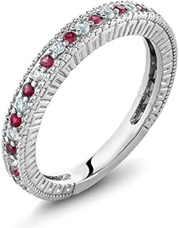 Lab-Created Ruby and White Sapphire Engagement Ring in 925 Sterling Silver for Women, Classic Wedding Band Shape/Design by Gem Stone King