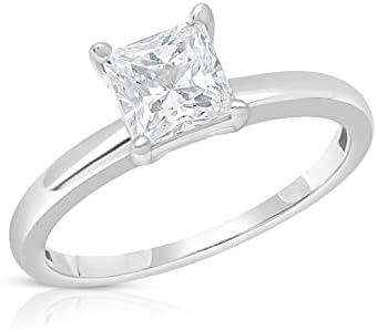 MAX + STONE 1 Carat Princess Cut Cubic Zirconia Solitaire Engagement Ring for Women | 14k Gold Engagement Ring | Simulated Diamond Ring | Real Gold CZ Engagement Ring