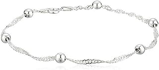Adabele Authentic Sterling Silver Satellite Chain Anklet 3mm Bead Station 9 10 11 Inch Cute Dainty Light Weight Hypoallergenic Made in Italy Nickel Free Women Jewelry