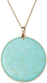 Turquoise Circle Pendant Gold Gemstone Large Bohemian Necklace Natural Stone BOHO Round Charm Disc Marble Quartz