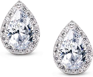 SWEETV Teardrop Bridal Earrings for Wedding, Prom - Elegant Cubic Zirconia Stud Earrings for women, brides, bridesmaids
