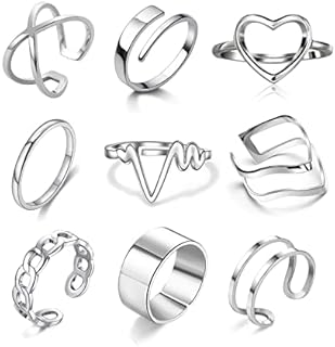 8 Pack Stainless Steel Rings Set for Women Silver Aesthetic Jewelry Rings Adjustable Stackable Rings for Teen Girls Trendy Knuckle Thumb Finger Rings Size 8 9 7 10 Indie rings