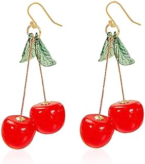 Sweet Cherry Drop Earrings with French Wire Back for Women - Vibrant Handmade Lightweight Dangle Design