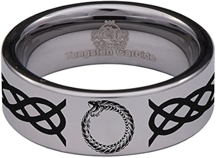 Silver Tungsten Carbide Ouroboros Ring 8mm Wedding Band Anniversary Ring for Men and Women Size 11