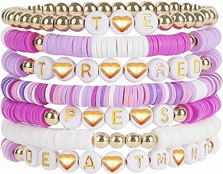 Preppy Friendship Bracelets for Teen Girls, Handmade Stretch Layered Beaded Poets Bracelet Sets for Women, Era Concert Outfit Music Album Department Charm Gifts, Singer Mersh