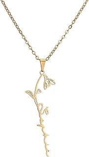 Elegant 10K/14K/18K Solid Gold Personalized Name Pendant Necklace with Cable Chain, Spring Ring Clasp, Featuring Birth Flower Design - Ideal Jewelry Gift for Women, Mothers and Bridesmaids