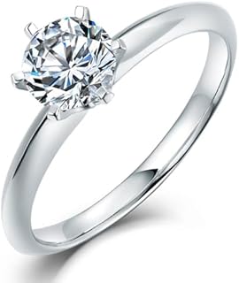 1 Carat Lab-Grown Diamond Engagement Ring, 18k White Gold Band, Perfect for Women, Round-Cut Design - Genuine Diamond Gemstone