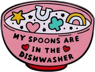 MY SPOONS ARE IN THE DISHWASHER Enamel Brooch Pink Small Bowl Badge Cartoon Cutlery Enamel Pin Funny Shape Letter Brooch for Hat Jacket Canvas Bag