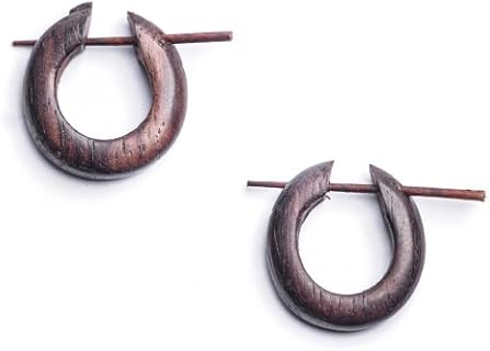 1.5 cm Brown Wood Small Hoop Earrings with Stick Posts - Handmade Round Wooden Hoops - Hippie Earrings - Goth Accessories - Tribal Jewelry for Women - Hippie Jewelry