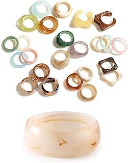 Viva Joya 24pcs Colorful Resin Rings Set - Trendy Stackable Jewelry for Women and Teens Round Resin Acrylic Bangle Bracelet for Women Teen, Statement Chunky Wide Plastic Bangle Bracelet