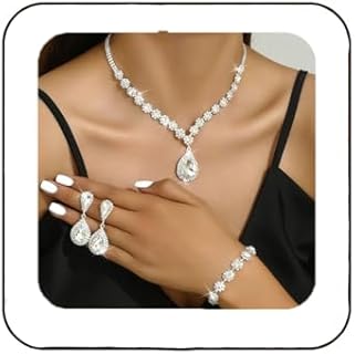 Unicra Bridal Wedding Jewelry Set Silver Rhinestone Necklace Earrings Bracelet Sets Formal Costume Jewelry for Women and Brides