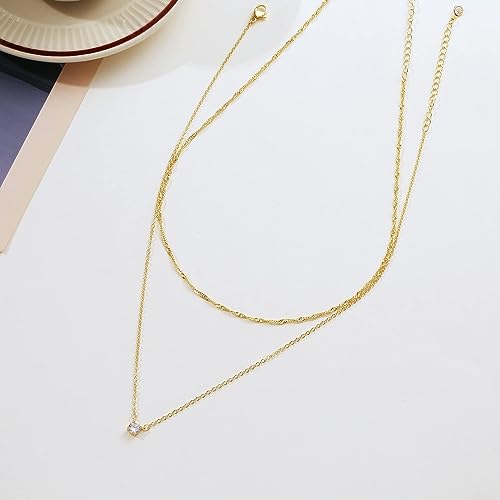 Gold Necklace for Women,Dainty Gold Necklaces 14k Gold Plated Diamond Necklaces Cute CZ Solitaire Choker Necklaces for Women Simple Cubic Zirconia Pendant Necklace Trendy Jewelry Gifts
