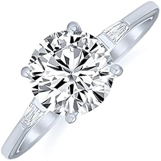 Rhodium-Plated Silver Clasp Baguette Engagement Ring with AAA CZ Brilliant Cut Cubic Zirconia for Women, Oval Design - Personalizable Bling Jewelry