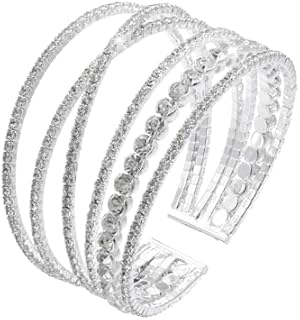 Bling Multilayer Chunky Silver/Gold Twist Crystal Rhinestone Adjustable Arm Cuff Bracelet Bangle for Women Bride Wedding Formal Prom Jewelry Costume Accessories