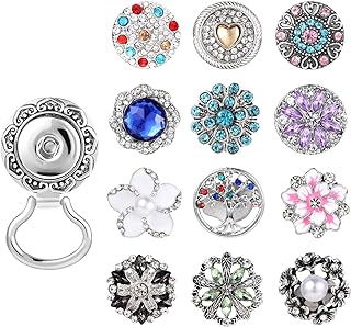 MJartoria Interchangeable Snap Buttons Centerpiece Rhinestone Eye Glass Holding Brooch (12pcs Blue-Rhinestone)