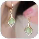 Women's Green Jade Teardrop Dangle Earrings with Elegant Emerald Gemstone Accents and Gold Huggie Hoop Design - Ideal Thoughtful Gift for Ladies
