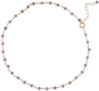 14k Gold Plated 925 Sterling Silver 9.5 Inch + 1 Inch Bead Anklet Inch 2.7mm Amethyst Beads Jewelry for Women