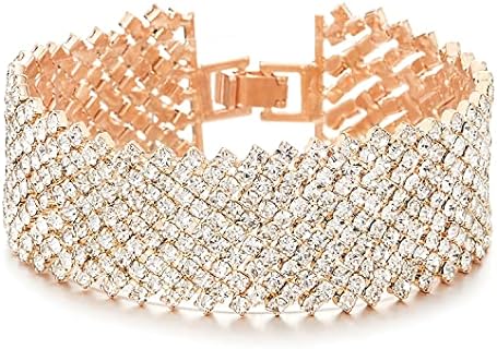 Sparkling Womens Rhinestones Pave Cluster Wide Bangle Bracelet, Bling Bling