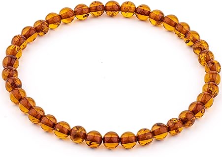Amber Stretch Bracelet - Handmade 5mm Beads 100% Baltic Natural Baltic Amber Stone - Unisex with Gift Box Multiple Colors