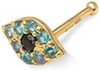 14k Gold Evil Eye Nose Stud with Blue Cubic Zirconia for Men and Women, Hypoallergenic 20g Nose Piercing with Dainty Design