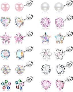 Leocuci Hypoallergenic Stud Earrings with Cubic Zirconia Gems for Women and Girls, Flat-Back Design and Reliable Screw Lock, Made from Surgical Stainless Steel