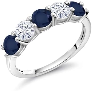 Exquisite 925 Sterling Silver Engagement Ring with Blue Sapphire & White Moissanite for Women - Round Design, September Birthstone, Sizes 5 to 9