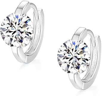 Hinged Hoop Moissanite Earrings in White Gold-Plated Sterling Silver for Women, Minimalist Hoop Design