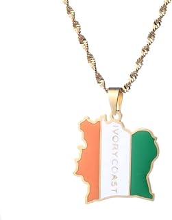 Stainless Steel Ivory Coast Map Flag Pendant Necklaces Cote d'Ivoire Jewelry