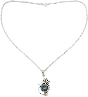 NOVICA Artisan Handmade Citrine Pendant Necklace .925 Silver with Composite Turquoise Sterling Reconstituted Blue Yellow India 'Golden Sky'