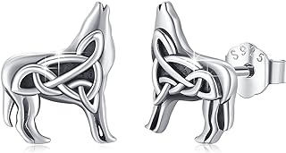 925 Sterling Silver Wolf Stud Earrings with Push Back for Women, Celtic Knot Design - Perfect Daily Wear or Unique Gift