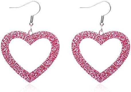 Heart Earrings Dangle Valentine's Day Earrings Glitter Pink Heart Earrings Women Girls Valentine's Day Gift