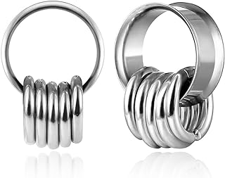 MOQIKAKA 2PCS Classic Ear Gauges for Stretched Ears with 10pcs Nose Hoop Rings, Hypoallergenic 316 Stainless Steel Ear Plugs Tunels 8mm-25mm (0G-1") Body Piercing Jewelry for Women Men